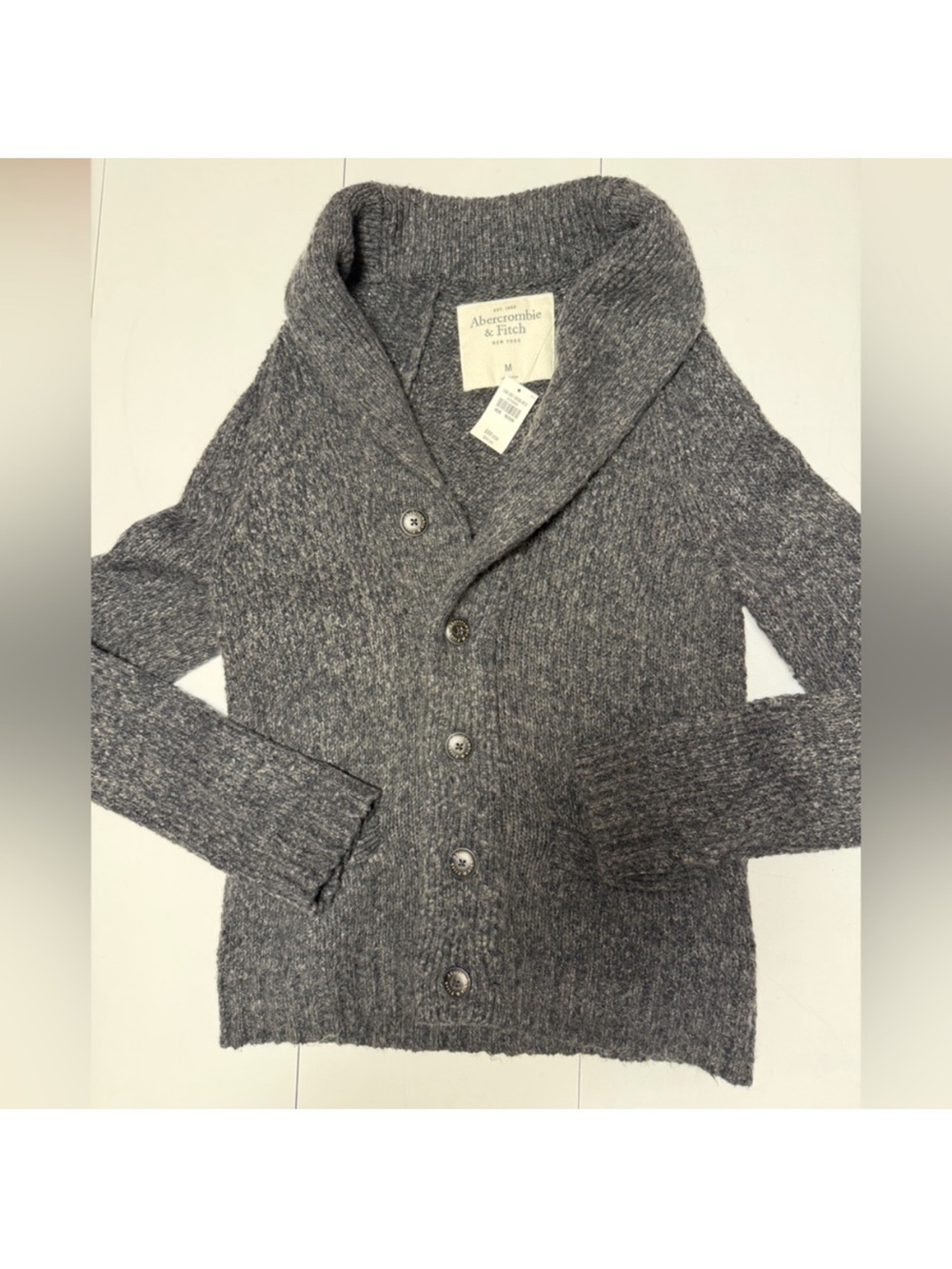 New! Abercrombie & Fitch Charcoal Gray Shawl-Collar Button Cardigan